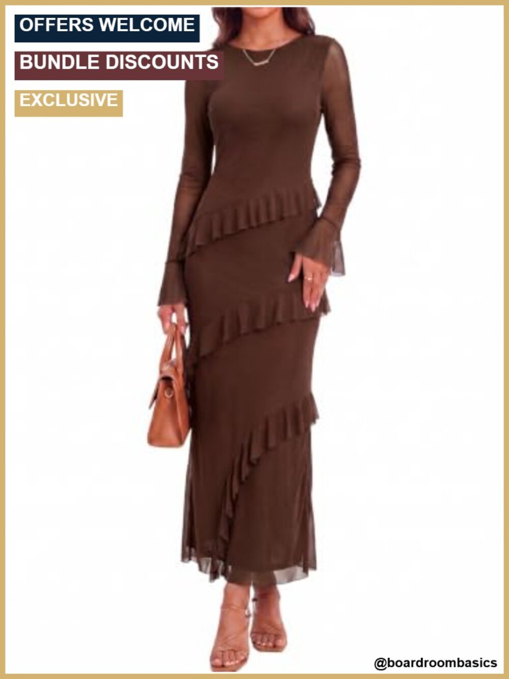 Womens Long Sleeve Maxi Dress Ruffle A-Line Semi-Formal Party